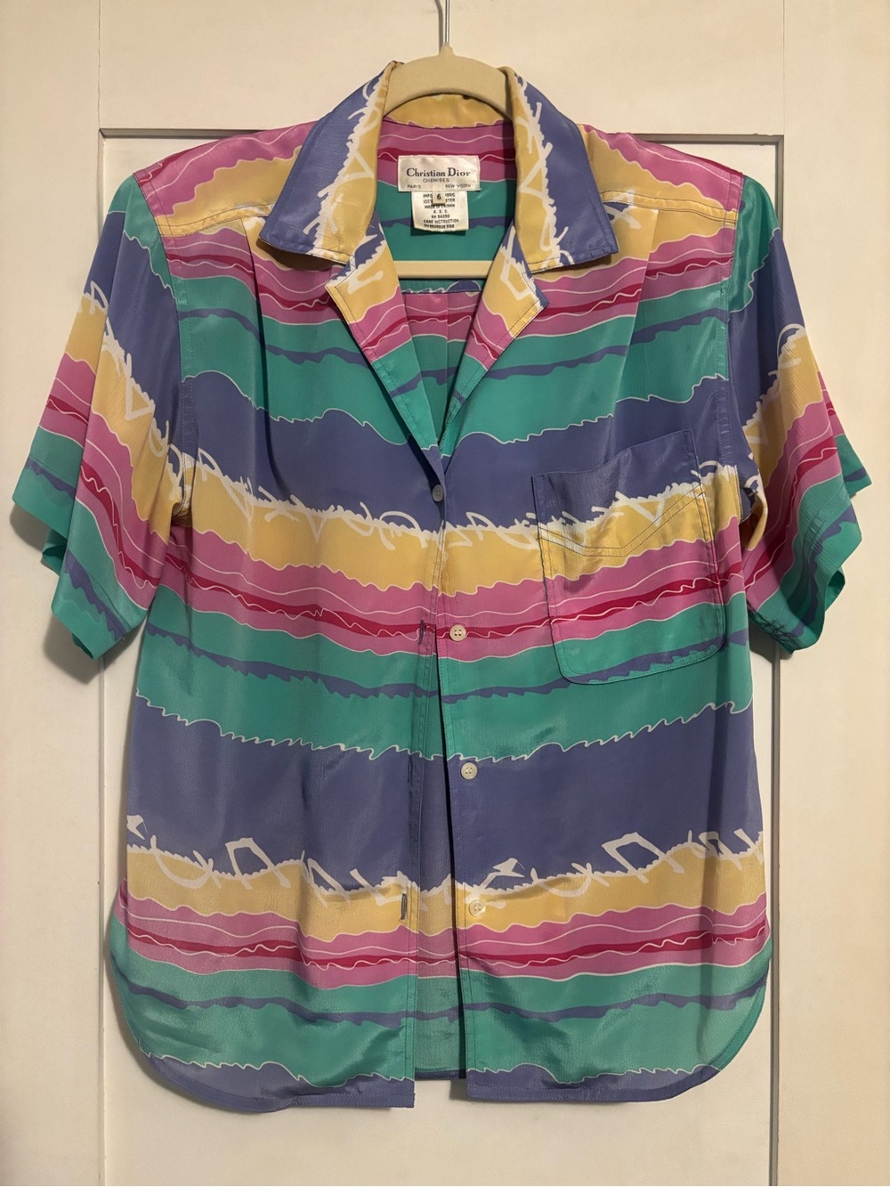 Christian Dior Chemises | Vintage 1980s Multicolor Abstract Stripe Blouse